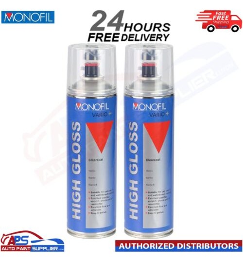 2x MONOFIL VARIO+ HIGH GLOSS CLEARCOAT FINISH LACQUER SPRAY CLEAR Aerosol 500ml